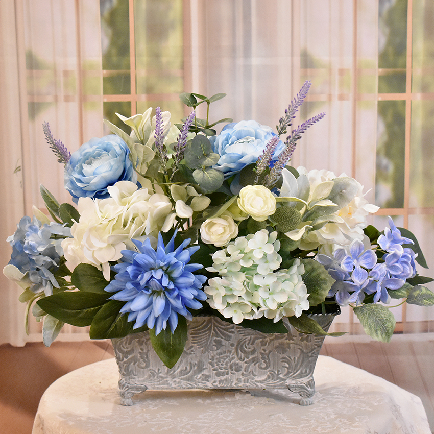 (image for) Blue Silk Floral Design in Grey Washed Planter AR612 TEXT_CLOSE_WINDOW